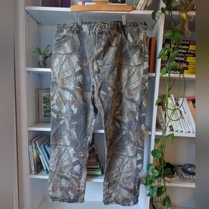 Vintage Wrangle Camo Print Denim Jeans Size 46x32 Utility Work Wear Outdoor